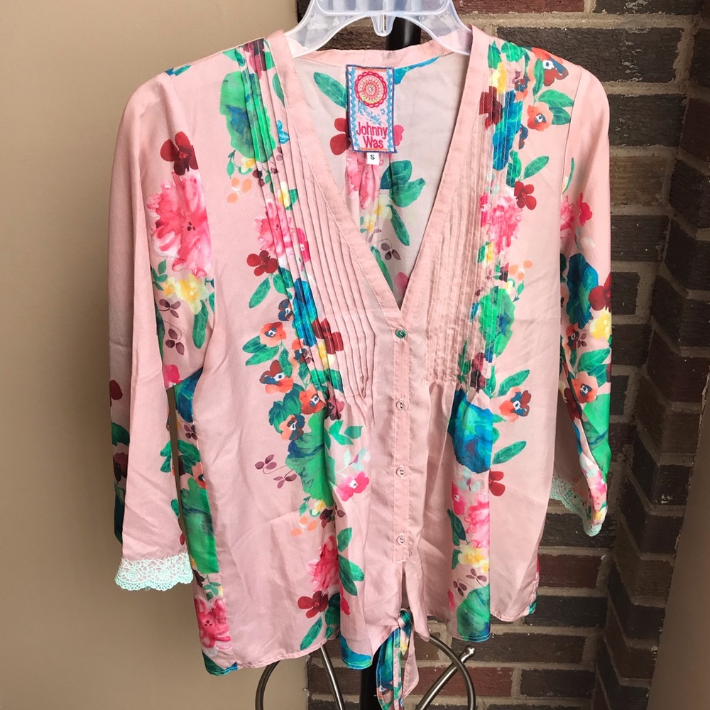Johnny Was tie-front silk blouse - Sz S